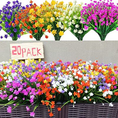 Kingsboomy 20 buntar konstgjorda falska blommor, UV-beständigt fuskblommor, arrangemang för falska växter, grönskande buskar för inomhus utomhus, hem trädgård uteplats, veranda, hängande planterare, fönsterlåda Kingsboomy 20 buntar konstgjorda falska blommor, UV-beständigt fuskblommor, arrangemang för falska växter, grönskande buskar för inomhus utomhus, hem trädgård uteplats, veranda, hängande planterare, fönsterlåda