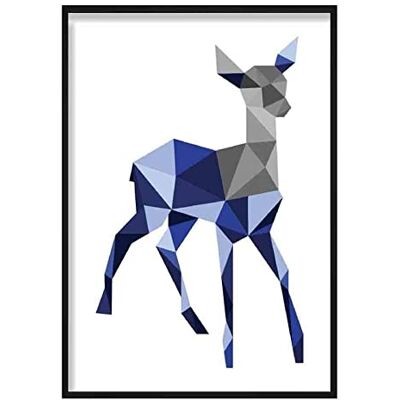 ARTZE Wall Art Geometrisk Poly Young hjort affisch, 30 cm bredd x 40 cm höjd, marinblå/grå ARTZE Wall Art Geometrisk Poly Young hjort affisch, 30 cm bredd x 40 cm höjd, marinblå/grå