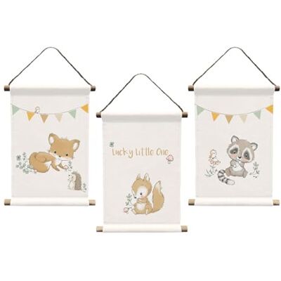 Herding babybest set med 3 väggmålningar skogsvänner, ca 20 x 30 cm, 100% bomull med 2 träpinnar Herding babybest set med 3 väggmålningar skogsvänner, ca 20 x 30 cm, 100% bomull med 2 träpinnar