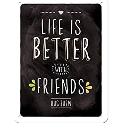 ART Plåtskylt i retrostil, Life is better with friends – Presentidé för nostalgiälskare, av metall, Deko vintagedesign, 15 x 20 cm ART Plåtskylt i retrostil, Life is better with friends – Presentidé för nostalgiälskare, av metall, Deko vintagedesign, 15 x 20 cm