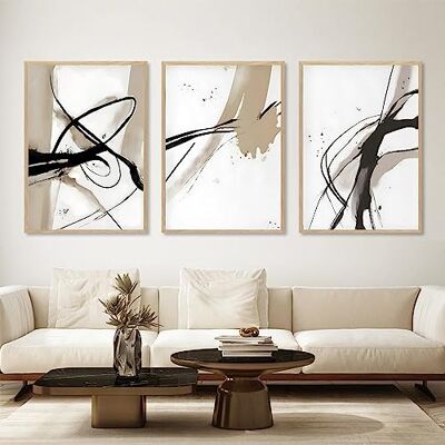 Wallvelart Svart och beige abstrakt kanvas väggkonst – neutral minimalistisk målning linje konst affischer – brun bild konstverk för vägg dekor – 40 x 60 cm x 8 cm Wallvelart Svart och beige abstrakt kanvas väggkonst – neutral minimalistisk målning linje konst affischer – brun bild konstverk för vägg dekor – 40 x 60 cm x 8 cm