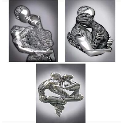 ZMURED 3D väggkonst dekor konstverk figur staty modern konst canvasmålning, stor väggkonst för badrum sovrum dekoration (3 st kramkyssar) ZMURED 3D väggkonst dekor konstverk figur staty modern konst canvasmålning, stor väggkonst för badrum sovrum dekoration (3 st kramkyssar)