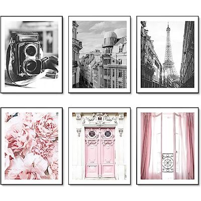 HoozGee Vintage mode Paris väggkonst tryck svartvit canvas affisch Eiffeltornet rosa blomma dörrar fönster bilder foton väggdekor för kontor sovrum vardagsrum (20 x 25 cm utan ram) HoozGee Vintage mode Paris väggkonst tryck svartvit canvas affisch Eiffeltornet rosa blomma dörrar fönster bilder foton väggdekor för kontor sovrum vardagsrum (20 x 25 cm utan ram)