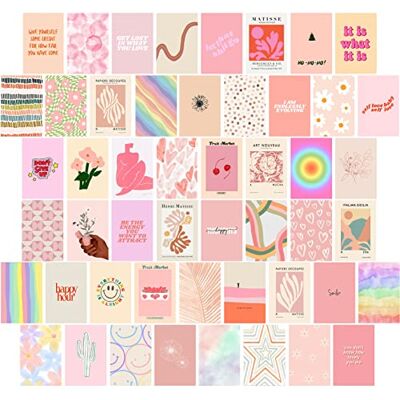 EDUS Rosa Dansk Pastell Rumsdekor, Väggcollage Kit, Estetiska Affischer för Väggdekor, 50 st (10 x 15 cm), Trendig Collage-Kit för Tonårstjejer, Sovsal EDUS Rosa Dansk Pastell Rumsdekor, Väggcollage Kit, Estetiska Affischer för Väggdekor, 50 st (10 x 15 cm), Trendig Collage-Kit för Tonårstjejer, Sovsal