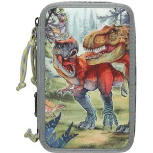 Depesche 13277 Dino World Bite – fylld 3-fack pennfodral i grönt, med dino-motiv och skog, pennfodral med färgpennor, linjal, sax UVM., flerfärgad, dino world bite Depesche 13277 Dino World Bite – fylld 3-fack pennfodral i grönt, med dino-motiv och skog, pennfodral med färgpennor, linjal, sax UVM., flerfärgad, dino world bite