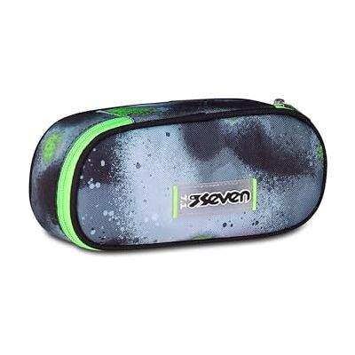Seven Round Plus skolväska, svart och grå, innerficka med dragkedja och elastiska öglor pennhållare, ryggsäckstillbehör, grundskola, mellanstadium, barn och Seven Round Plus skolväska, svart och grå, innerficka med dragkedja och elastiska öglor pennhållare, ryggsäckstillbehör, grundskola, mellanstadium, barn och