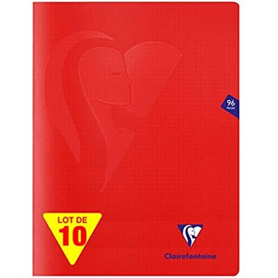 Clairefontaine 333362C Ett set med 10 röda Mimesys häftade anteckningsböcker 24 x 32 cm 96 sidor med små rutor 90 g vitt papper polyproomslag Clairefontaine 333362C Ett set med 10 röda Mimesys häftade anteckningsböcker 24 x 32 cm 96 sidor med små rutor 90 g vitt papper polyproomslag