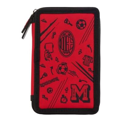 A.C. Milan Pennfodral med 3 fack och material som ingår inuti, pennhållare och blyertspennor, officiell produkt, röd A.C. Milan Pennfodral med 3 fack och material som ingår inuti, pennhållare och blyertspennor, officiell produkt, röd