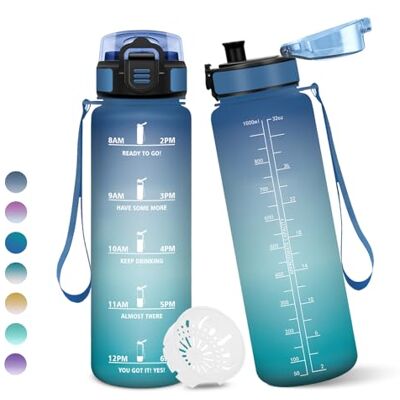 Motswedi Vattenflaska, 1 liter BPA-fri, Sportflaska, Med tidsmarkering, Vattentät design, Sporthandflaskor för barn Blå&Grön Motswedi Vattenflaska, 1 liter BPA-fri, Sportflaska, Med tidsmarkering, Vattentät design, Sporthandflaskor för barn Blå&Grön