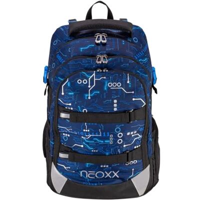 neoxx skolryggsäck ACTIVE Pro – tillverkad av återvunna PET-flaskor – ryggsäck för skolan med 3 fack hemligt fack – höjdjusterbara och vadderade remmar – volym ca. 26 liter, blå, Medium neoxx skolryggsäck ACTIVE Pro – tillverkad av återvunna PET-flaskor – ryggsäck för skolan med 3 fack hemligt fack – höjdjusterbara och vadderade remmar – volym ca. 26 liter, blå, Medium
