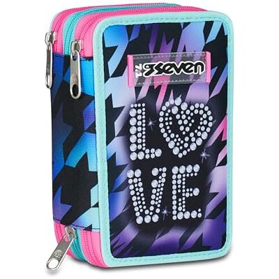 Seven Skolväska 3 dragkedja, lila fuchsia, pennhållare tre fack komplett med pennor, blyertspennor, färger, tillbehör ryggsäck, grundskola, flicka Seven Skolväska 3 dragkedja, lila fuchsia, pennhållare tre fack komplett med pennor, blyertspennor, färger, tillbehör ryggsäck, grundskola, flicka