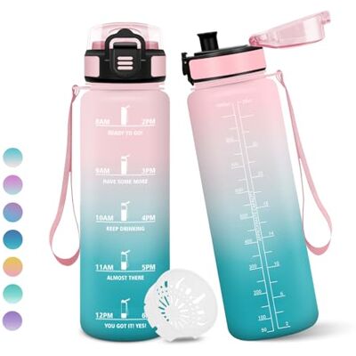 Motswedi Vattenflaska, 1 liter BPA-fri, Sportflaska, Med tidsmarkering, Vattentät design, Sporthandflaskor för barn Rosa&Turkos Motswedi Vattenflaska, 1 liter BPA-fri, Sportflaska, Med tidsmarkering, Vattentät design, Sporthandflaskor för barn Rosa&Turkos