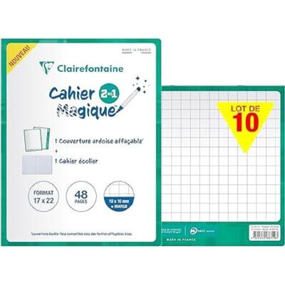 Clairefontaine 66710Cpack En uppsättning med 10 häftade magiska anteckningsböcker 17 x 22 cm 48 rutor 10 x 10 mm med marginal vitt papper 90 g torrt raderbara dubbelsidiga skifferomslag Clairefontaine 66710Cpack En uppsättning med 10 häftade magiska anteckningsböcker 17 x 22 cm 48 rutor 10 x 10 mm med marginal vitt papper 90 g torrt raderbara dubbelsidiga skifferomslag