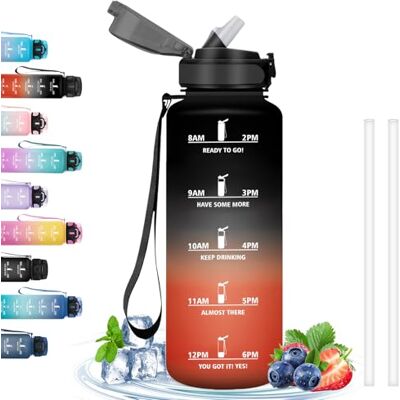 Grsta 1,5 liter vattenflaska med sugrör och motiverande slogan för gym, cykling och camping Svart-röd Grsta 1,5 liter vattenflaska med sugrör och motiverande slogan för gym, cykling och camping Svart-röd
