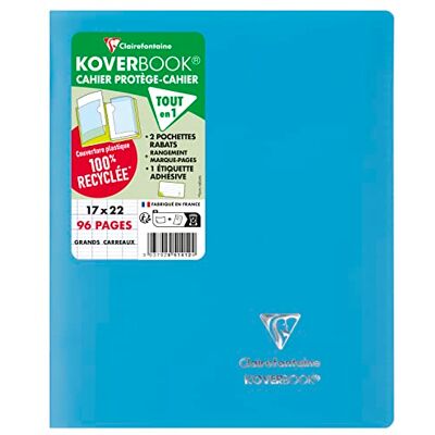 Clairefontaine 951412C en uppsättning med 10 blå Koverbook häftade anteckningsböcker 17 x 22 cm 96 sidor med stora rutor 90 g vitt papper Ogenomskinlig polypro omslag Clairefontaine 951412C en uppsättning med 10 blå Koverbook häftade anteckningsböcker 17 x 22 cm 96 sidor med stora rutor 90 g vitt papper Ogenomskinlig polypro omslag