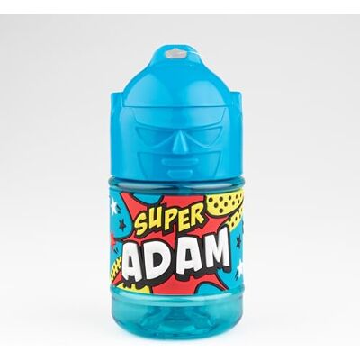 SUPER GOURDE Personlig vattenflaska för barn, Super Adam, vattenflaska med sugrör, blå SUPER GOURDE Personlig vattenflaska för barn, Super Adam, vattenflaska med sugrör, blå