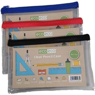 eco-eco 90% återvunnen klar tentamen transparent pennfodral, färgade blixtlås, paket med 1, eco183 eco-eco 90% återvunnen klar tentamen transparent pennfodral, färgade blixtlås, paket med 1, eco183
