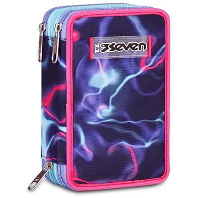 Seven EleCTRICVIBE GIRL skolväska, rosa, utrustad pennhållare, trippelfack, 45 stycken, komplett med pennor och färger, tillbehör ryggsäck, grundskola, dagis, flicka Seven EleCTRICVIBE GIRL skolväska, rosa, utrustad pennhållare, trippelfack, 45 stycken, komplett med pennor och färger, tillbehör ryggsäck, grundskola, dagis, flicka