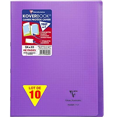 Clairefontaine 984605C en uppsättning med 10 lila Koverbook häftade anteckningsböcker 24 x 32 cm 48 små rutor med marginal 90 g vitt papper polyproomslag Clairefontaine 984605C en uppsättning med 10 lila Koverbook häftade anteckningsböcker 24 x 32 cm 48 små rutor med marginal 90 g vitt papper polyproomslag