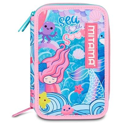 Mitama Skolväska 3 fack, TRIPLO OCEANVIBES, Innehåll 47 st, komplett med pennor, markörer, pennhållare, grundskola för flickor, Turkos, Modern Mitama Skolväska 3 fack, TRIPLO OCEANVIBES, Innehåll 47 st, komplett med pennor, markörer, pennhållare, grundskola för flickor, Turkos, Modern