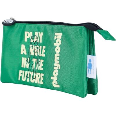 DOHE Skolfodral med 3 fack dragkedjestängning, officiell licens, slitstark polyester, 23 x 12 x 2,5 cm, skolmaterial Playmobil grön framtid grön, Grå, Pennfodral DOHE Skolfodral med 3 fack dragkedjestängning, officiell licens, slitstark polyester, 23 x 12 x 2,5 cm, skolmaterial Playmobil grön framtid grön, Grå, Pennfodral