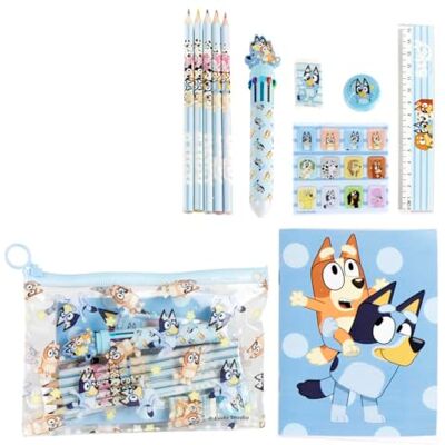 CERDÁ LIFE'S LITTLE MOMENTS Eva Bluey skolpapper set – komplett pennfodral för barn med färgpennor, markörer och tillbehör med blå karaktärstema CERDÁ LIFE'S LITTLE MOMENTS Eva Bluey skolpapper set – komplett pennfodral för barn med färgpennor, markörer och tillbehör med blå karaktärstema