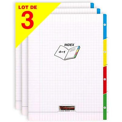 Clairefontaine Kalligrahe 18229AMZC set med 3 häftade anteckningsböcker 4 färglösa index (ett varumärke av ) 24 x 32 cm 140 sidor med stora rutor vitt papper 90 g transparent polypro omslag Clairefontaine Kalligrahe 18229AMZC set med 3 häftade anteckningsböcker 4 färglösa index (ett varumärke av ) 24 x 32 cm 140 sidor med stora rutor vitt papper 90 g transparent polypro omslag