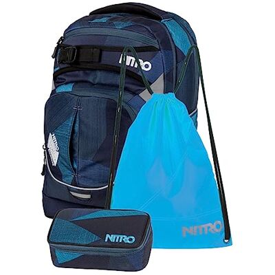 NITRO Superhero, skolryggsäcksset, ryggsäck, ryggsäck, avtagbar höftrem, robust bottenplatta, termoväska, laptopfack, sportväska eller sportväska och pennfodral NITRO Superhero, skolryggsäcksset, ryggsäck, ryggsäck, avtagbar höftrem, robust bottenplatta, termoväska, laptopfack, sportväska eller sportväska och pennfodral
