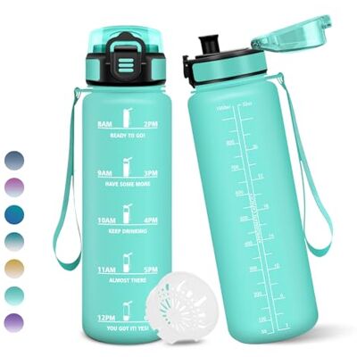 Motswedi Vattenflaska, 1 liter BPA-fri, Sportflaska, Med tidsmarkering, Vattentät design, Sporthandflaskor för barn Blågrön Motswedi Vattenflaska, 1 liter BPA-fri, Sportflaska, Med tidsmarkering, Vattentät design, Sporthandflaskor för barn Blågrön