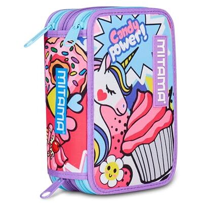 Mitama Skolväska 3 fack, TRIPLO DAISYPOP, Innehåll 47 st, komplett med pennor, markörer, pennhållare, grundskola för flickor, Fuchsia, Modern Mitama Skolväska 3 fack, TRIPLO DAISYPOP, Innehåll 47 st, komplett med pennor, markörer, pennhållare, grundskola för flickor, Fuchsia, Modern