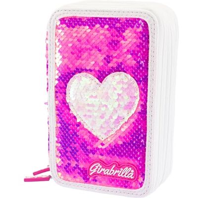 Girabrilla Kawaii pennfodral med 3 fack, magenta och vit, 19117 Girabrilla Kawaii pennfodral med 3 fack, magenta och vit, 19117