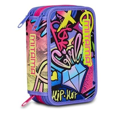 Mitama Pennfodral för skola 3 fack, HIP-HOP DIAMOND, innehåll 47 st, komplett med pennor, markörer, pennhållare, grundskola för flickor, Lila, Taglia Unica, pennfodral med 3 blixtlås Mitama Pennfodral för skola 3 fack, HIP-HOP DIAMOND, innehåll 47 st, komplett med pennor, markörer, pennhållare, grundskola för flickor, Lila, Taglia Unica, pennfodral med 3 blixtlås