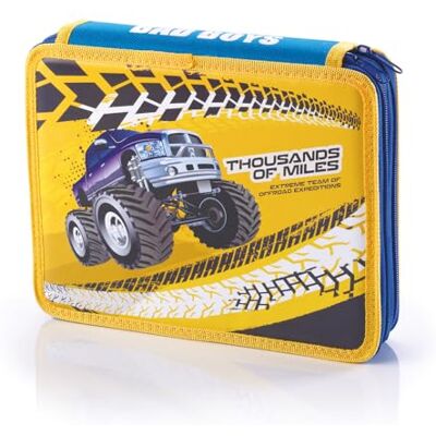 Favorit Stort pennfodral med 2 dragkedja Monster Truck för skolan, fyllning med 18 kritor och 12 markörer, 20 cm x 13 cm x 7,5 cm, med 2 fack Favorit Stort pennfodral med 2 dragkedja Monster Truck för skolan, fyllning med 18 kritor och 12 markörer, 20 cm x 13 cm x 7,5 cm, med 2 fack