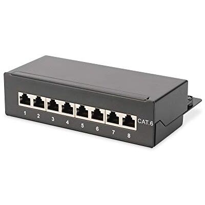 Digitus skrivbordspatchpanel – Cat-6 – 8 portar RJ45 – skärmad – LSA-patchfält – ytmontering – Svart Digitus skrivbordspatchpanel – Cat-6 – 8 portar RJ45 – skärmad – LSA-patchfält – ytmontering – Svart