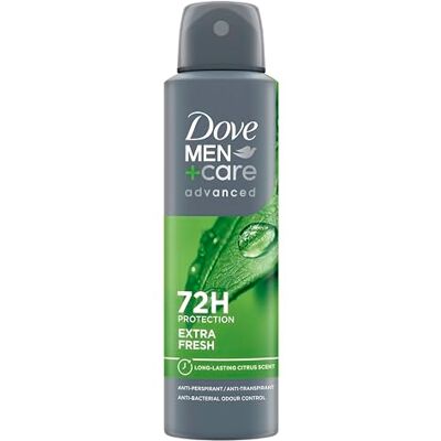 Dove Deodorant Men + Care Extra Fresh Spray Advanced Care, Deodorant för män, med 1/4 fuktgivande kräm, fuktgivande och hudvänlig formel, skydd upp till 72 timmar, 6 stycken på 150 ml Dove Deodorant Men + Care Extra Fresh Spray Advanced Care, Deodorant för män, med 1/4 fuktgivande kräm, fuktgivande och hudvänlig formel, skydd upp till 72 timmar, 6 stycken på 150 ml