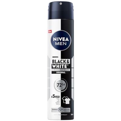NIVEA MEN Spray Black & White Invisible Deodorant (1 x 200 ml), deodorant mot vita och gula ränder för män, anti-perspirant mot lukt och fukt, effektivt skydd 72 timmar, alkoholfri NIVEA MEN Spray Black & White Invisible Deodorant (1 x 200 ml), deodorant mot vita och gula ränder för män, anti-perspirant mot lukt och fukt, effektivt skydd 72 timmar, alkoholfri