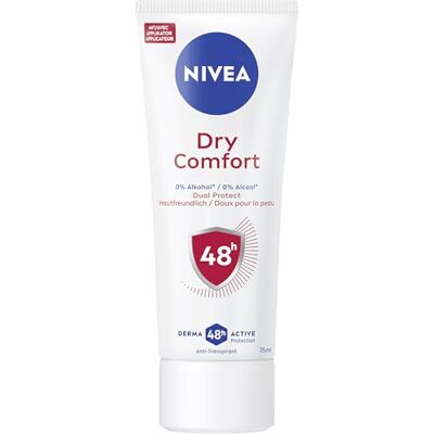 Beiersdorf NIVEA Dry Comfort Deodorant Creme, antiperspirant med 48 h skydd mot svett och lukt, närande deodorant med Dual Protect formel utan etylalkohol (75 ml) Beiersdorf NIVEA Dry Comfort Deodorant Creme, antiperspirant med 48 h skydd mot svett och lukt, närande deodorant med Dual Protect formel utan etylalkohol (75 ml)
