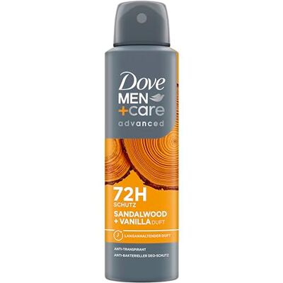 Dove Men+Care Advanced Anti-Perspirant Spray Sandelträ & Vaniljdoft deodorant med 72 timmars skydd mot kroppslukt och våta armhålor 150 ml Dove Men+Care Advanced Anti-Perspirant Spray Sandelträ & Vaniljdoft deodorant med 72 timmars skydd mot kroppslukt och våta armhålor 150 ml