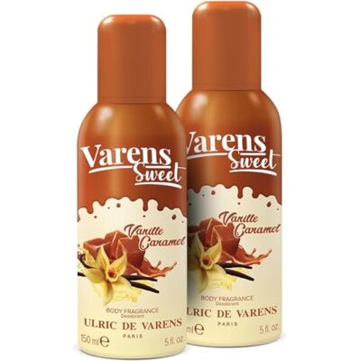 Ulric de Varens Body Fragrance Varens Sweet Vanilla Karamel Gourmand, karamell, vanilj parfym och deodorant för kvinnor 2-i-1 spray set med 2 x 150 ml Ulric de Varens Body Fragrance Varens Sweet Vanilla Karamel Gourmand, karamell, vanilj parfym och deodorant för kvinnor 2-i-1 spray set med 2 x 150 ml