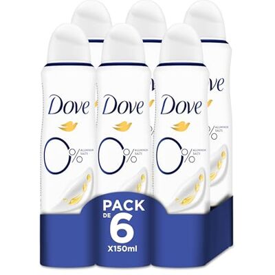 Dove 0% original 48 h spraydeodorant utan aluminium och alkohol för kvinnor med antibakteriellt zinkskydd, 150 ml, 6-pack Dove 0% original 48 h spraydeodorant utan aluminium och alkohol för kvinnor med antibakteriellt zinkskydd, 150 ml, 6-pack