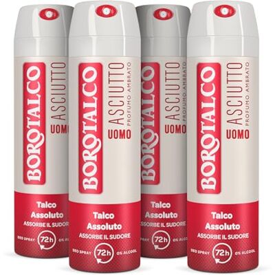 Borotalco , Deodorant spray för män torr bärnsten, med absoluta talk, absorberar svett, alkoholfri, bärnstensdoft, 72 h effektiv 4 stycken 150 ml Amazon exklusiv Borotalco , Deodorant spray för män torr bärnsten, med absoluta talk, absorberar svett, alkoholfri, bärnstensdoft, 72 h effektiv 4 stycken 150 ml Amazon exklusiv