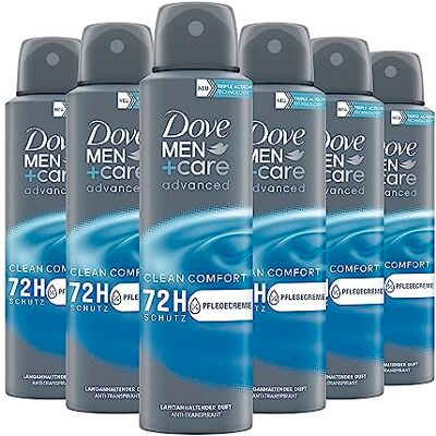 Dove MEN+care advanced Anti-Perspirant Clean Comfort Deodorant Spray skyddar 72 timmar mot kroppslukt och svett 6 x 150 ml Dove MEN+care advanced Anti-Perspirant Clean Comfort Deodorant Spray skyddar 72 timmar mot kroppslukt och svett 6 x 150 ml