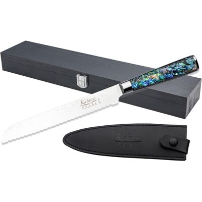 Katana Saya Pearl 20 cm brödkniv VG-10 Damaskus-stål med hög kolhalt för extrem tålighet och skärpa handtag i akryl med abalone-mönster Katana Saya Pearl 20 cm brödkniv VG-10 Damaskus-stål med hög kolhalt för extrem tålighet och skärpa handtag i akryl med abalone-mönster