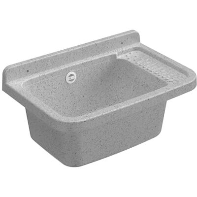 Adventa Tvättbadkar av PP-harts, väggfäste, med sifon och plåt, resistent mot vanlig syra, tvätt, garage, utomhus, granit, 50 l x 35 x 24 H cm Adventa Tvättbadkar av PP-harts, väggfäste, med sifon och plåt, resistent mot vanlig syra, tvätt, garage, utomhus, granit, 50 l x 35 x 24 H cm