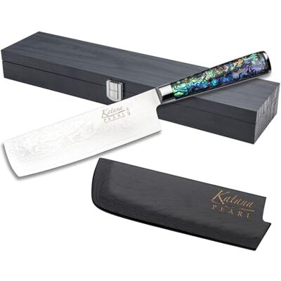 Katana Saya Pearl 18 cm Nakirikniv VG-10 Damaskusstål med hög kolhalt för extrem hårdhet och skärpa Handtag i akryl med abalone-mönster Katana Saya Pearl 18 cm Nakirikniv VG-10 Damaskusstål med hög kolhalt för extrem hårdhet och skärpa Handtag i akryl med abalone-mönster