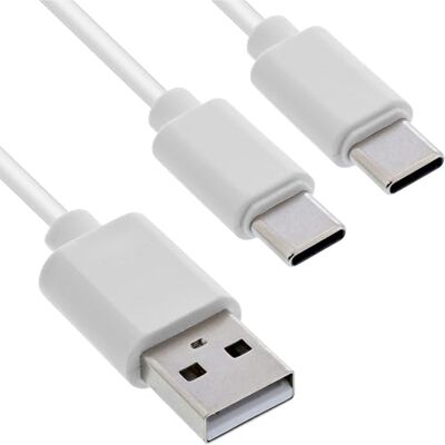 InLine 2-i-1 Y-laddkabel, USB-A till 2 x USB-C, upp till 25 W laddningseffekt, kompakt dubbel laddningskabel för prylar, ingen snabbladdning, vit, 2 m, 35122 W InLine 2-i-1 Y-laddkabel, USB-A till 2 x USB-C, upp till 25 W laddningseffekt, kompakt dubbel laddningskabel för prylar, ingen snabbladdning, vit, 2 m, 35122 W
