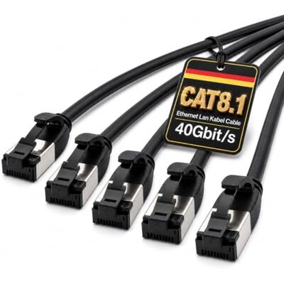 1aTTack.de 2 m Cat 8.1 Lan kabel nätverkskabel (5 stycken) Cat 8 Ethernet-kabel med RJ45-kontakt smal och tunn med 40 Gbps överföringshastighet svart 2,0 meter 1aTTack.de 2 m Cat 8.1 Lan kabel nätverkskabel (5 stycken) Cat 8 Ethernet-kabel med RJ45-kontakt smal och tunn med 40 Gbps överföringshastighet svart 2,0 meter