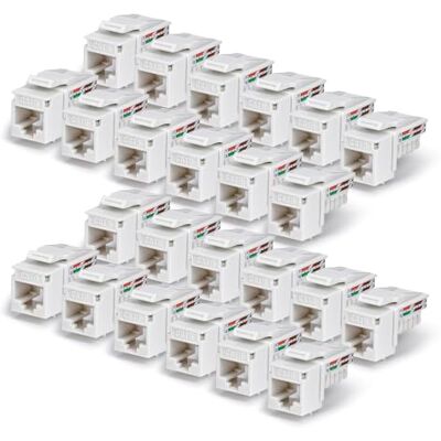 StarTech Cat6 Keystone-uttag, 24-pack RJ45 Ethernet Keystone-uttag, UTP Cat6 vägguttag, 90 graders 110 stansning, vit StarTech Cat6 Keystone-uttag, 24-pack RJ45 Ethernet Keystone-uttag, UTP Cat6 vägguttag, 90 graders 110 stansning, vit