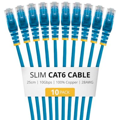 StarTech 25 cm blå smal CAT6-kabel, 10-pack, snagless RJ45, LSZH, 28 AWG ren ren koppar, smal nätverks-patchkabel/sladd StarTech 25 cm blå smal CAT6-kabel, 10-pack, snagless RJ45, LSZH, 28 AWG ren ren koppar, smal nätverks-patchkabel/sladd
