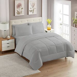Sweet Home Collection Ultra Soft Down alternativ set & lyxiga lakan, polyester, silver, tvilling Sweet Home Collection Ultra Soft Down alternativ set & lyxiga lakan, polyester, silver, tvilling